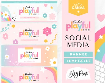 Social Media Templates Canva - Facebook Banner Templates - Playful Rainbow Branding Kit - Facebook Group Cover Image PF01 Blog Pixie