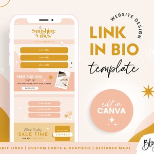 Link in Bio Template Canva - Links Website for Instagram - Canva Website Template - Boho Coach Website - Sunshine Vibes SV01 - Blog Pixie