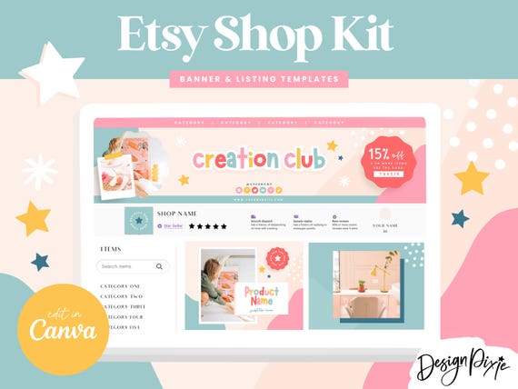 Fun Etsy Banner Templates - Etsy Shop Kit Canva - Etsy Shop Bundle - Etsy Store Listing Design - Etsy Banner Template Set - CC01 Blog Pixie