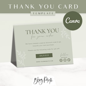Danksagungskarten Vorlage Grün - Canva Dankeschön Bestellkarte - Danksagungskarten - Small Business Branding Design - OA01 - Blog Pixie