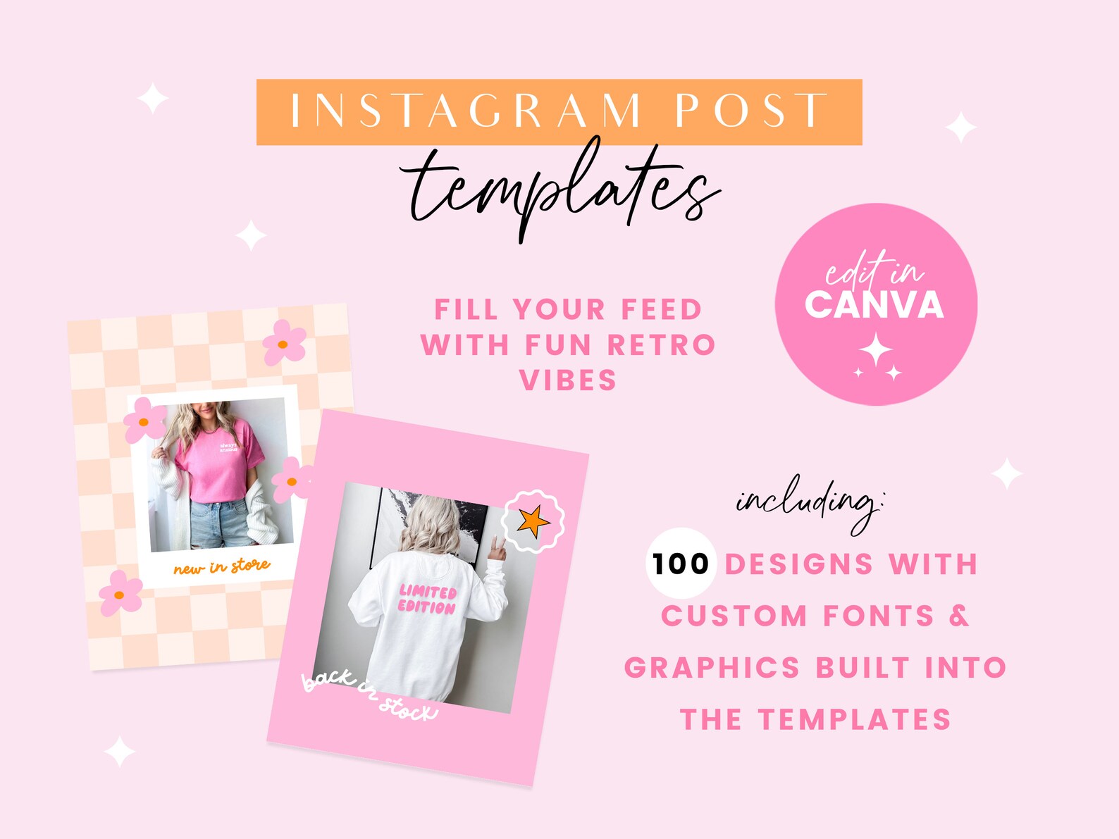 Pink Retro Instagram Templates Canva - Positive Quotes for Instagram ...