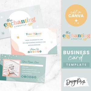 Modelo de cartão de visita colorido - Design de cartão de visita Canva - Cartão de visita editável - Encantador - Branding para pequenas empresas EN01 Blog Pixie