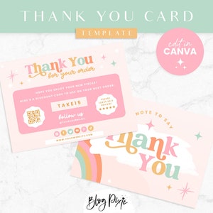 Sjabloon voor pastelkleurige bedankkaart canva - magische wensen bedankkaart - vrij roze ontwerp - branding voor kleine bedrijven MW01 Blog Pixie