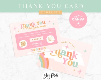 Modèle de carte de remerciement pastel Canva - carte de commande de remerciement voeux magiques - joli design rose - image de marque petite entreprise MW01 Blog Pixie