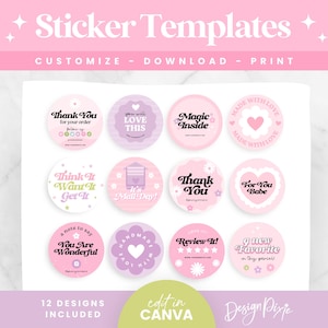 pink sticker templates to edit in canva for packaging and thank you labels