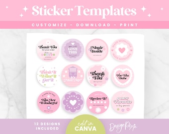 Plantillas de pegatinas rosas de Canva - Pegatinas circulares de agradecimiento - Plantilla de pegatinas para embalaje - Etiquetas adhesivas para pequeñas empresas - KE01 Blog Pixie