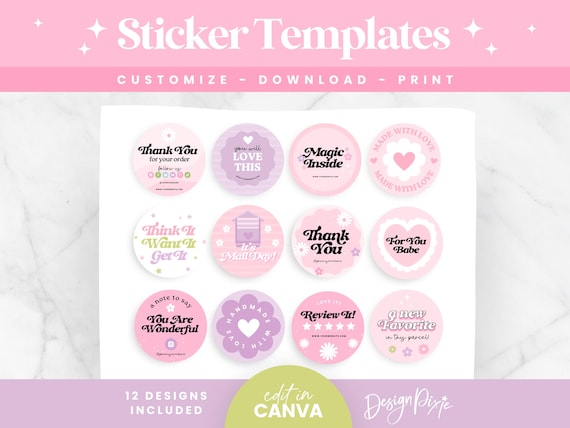 Pink Sticker Templates Canva - Circle Thank You Stickers - Packaging Sticker Template - Small Business Stickers Labels - KE01 Blog Pixie