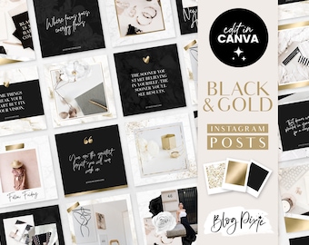 Black and Gold Instagram Templates Canva - Gold Marble Glitter - Instagram Post Templates - Instagram Posts - Instagram Quotes - Blog Pixie