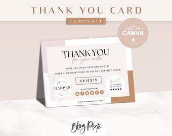 Boho Minimal Thank You Card Template - Canva Thankyou Order Card - Thank You Cards - Small Business Branding - Bohemian - HS01 - Blog Pixie