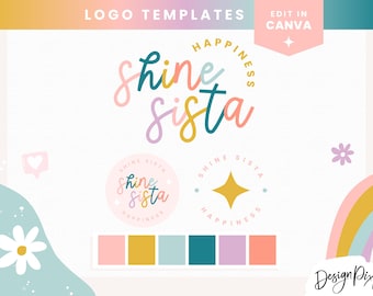 Pastel Rainbow Logo Design Template Canva - Small Business Editable Logo Design - Logo Design Canva - Rainbow Logo - SH01 Blog Pixie