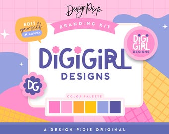 Digitale Logo Vorlage Canva - Süßes Business Logo Kit - Bearbeitbares Branding Shop Logo - PB1 Design Pixie