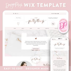 WIX Template - Website Design - Pretty WIX Blog Theme - Feminine Wix Templates - Wix Shop - Rose Gold Pink blog template - RG01 - Blog Pixie