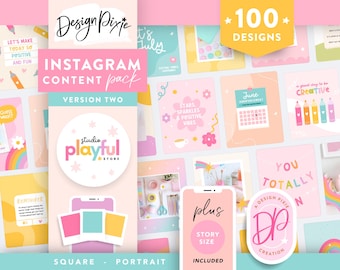 Playful Instagram Post Templates Volume 2 - Rainbow Instagram Templates Canva - Positive Quotes Bundle - Rainbow Branding PF01 Design Pixie