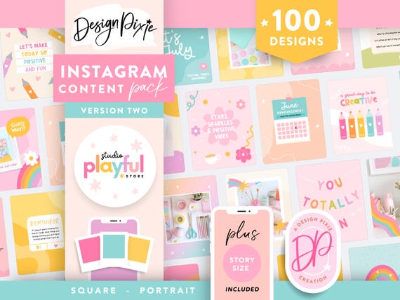 Playful Instagram Post Templates Volume 2 - Rainbow Instagram Templates Canva - Positive Quotes Bundle - Rainbow Branding PF01 Design Pixie