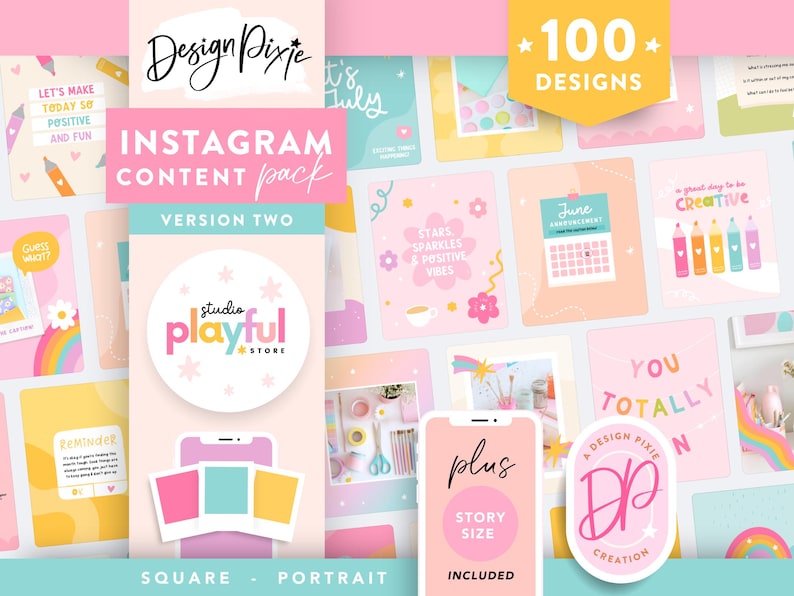 Playful instagram post templates to edit in Canva with fun rainbow colors and positive feed vibes