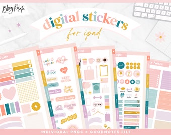 Digital Stickers Cute - Goodnotes Planner Stickers Pack - Self Care Digital Stickers - Pre-cropped Cute Stickers Bundle - Blog Pixie