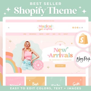 Pastel Rainbow Shopify Theme - Website Design Template - Pink Shopify 2.0 - Pretty Feminine Shopify Store Boutique - MW01 - Blog Pixie