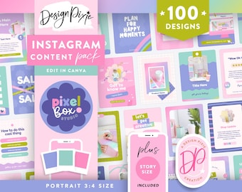 Colorful Instagram Templates Canva - Cute Creative Instagram Post Ideas - Digital Social Media Kit - Rainbow IG Stories - PB1 Design Pixie