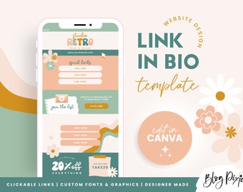 Retro Links Website Template Canva - Link In Bio - Instagram Landing Page - Canva Website Template - Seventies Branding - SR01 - Blog Pixie