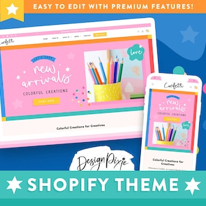 Confetti Shopify Theme - Bright Colorful Online Store Design - Shopify Template Digital Products - Creative Shop Website - CF01 Design Pixie