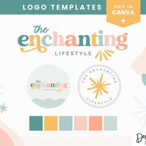 Enchanting Rainbow Logo Design Template Canva - Editable Logo - Canva Brand Kits - Pastel Rainbow Retro Boho Logo - EN01 - Blog Pixie
