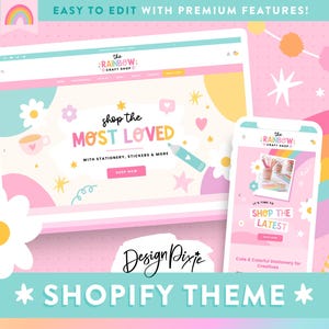 Rainbow Craft Shopify Theme - Playful Shopify Template for Art, Stationery, Digital Products - Creative Aesthetic Website PF01 Design Pixie