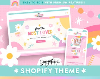 PF01 Design Pixie - Rainbow Craft Shopware Theme - Verspielte Shopybox Template für Kunst, Schreibwaren, Digitale Produkte - Kreative und ästhetische Website