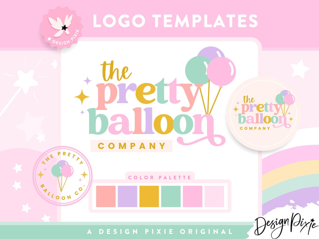 Pretty Pastel Logo Design Template With Balloons - Editable Canva Logo ...