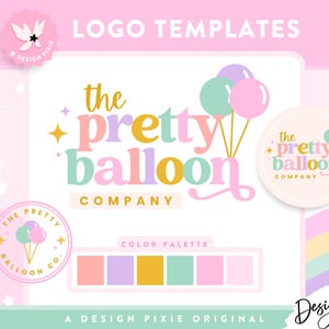 Mooie pastelkleurige logo-ontwerpsjabloon met ballonnen - bewerkbaar Canva-logo - feestwinkel logo bedrijfsbranding pastel regenboog PS01 ontwerp pixie