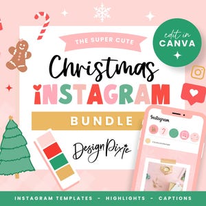 Christmas Instagram Template Bundle Canva - Holiday Instagram Story Ideas - Festive Instagram Post Templates Pink - CH01 Blog Pixie