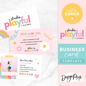 Niedliche Visitenkarten Vorlage Regenbogen - Canva Visitenkarten Design - Bearbeitbare Visitenkarte - Spielerisches Branding - PF01 - Blog Pixie