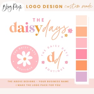 Peach Pink Logo Design - Girly Boutique Logos - Business Logo - Bright Colorful Logo - Daisy Logo Branding - Feminine - DD01 - Blog Pixie