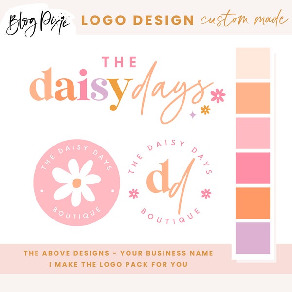 Peach Pink Logo Design - Girly Boutique Logos - Business Logo - Bright Colorful Logo - Daisy Logo Branding - Feminine - DD01 - Blog Pixie