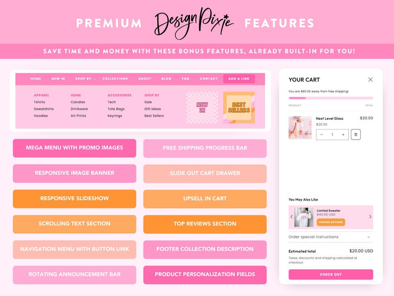 Pink Retro Shopify Theme Template - Ecommerce Boutique - Hot Pink Shopify Website Banners - Shopify 2.0 - ST01 - Design Pixie image 6