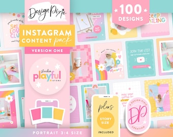 Playful Rainbow Instagram Templates Canva - Positive Quotes for Instagram - Post and Story Ideas - Cute Branding - PF01 Design Pixie