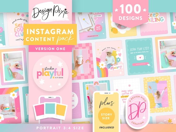 Playful Rainbow Instagram Templates Canva - Positive Quotes for Instagram - Post and Story Ideas - Cute Branding - PF01 Design Pixie
