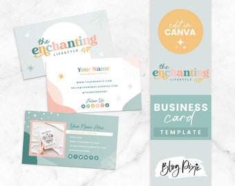 Business Card Template Colorful - Canva Business Card Design - Editable Business Card - Enchanting - Small Business Branding EN01 Blog Pixie