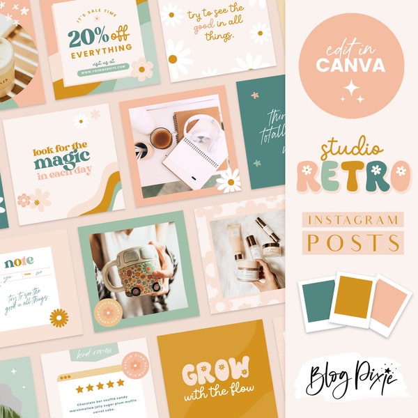 Retro Instagram Templates Canva - Boho Instagram Canva Templates - Fashion Instagram - Retro Quotes for Instagram Bundle - SR01 - Blog Pixie