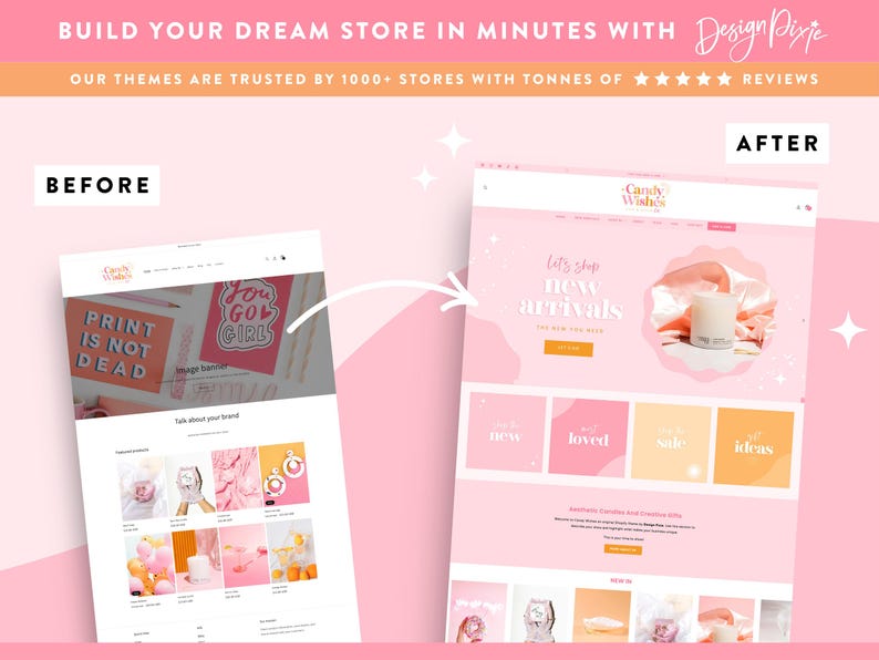 Pink Shopify Theme - Ecommerce Boutique - Pretty Shopify Website Template with Sparkles - Party Candle Shop Branding - CW01 - Design Pixie image 4