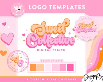 Retro logo ontwerp bewerkbaar canvas - sjabloon voor logo voor kleine bedrijven - felroze oranje logo met hart - leuke heldere branding ST01 Blog Pixie