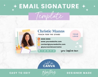 Teacher Email Signature - Back To School Email - Teacher Canva Template - Rainbow Gmail Signature - Teacher Branding - TC01 - Blog Pixie