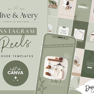 Instagram Reel Cover Templates - Green Instagram - Canva Instagram Reels Templates - Instagram Video Ideas - Olive Branding OA01 Blog Pixie