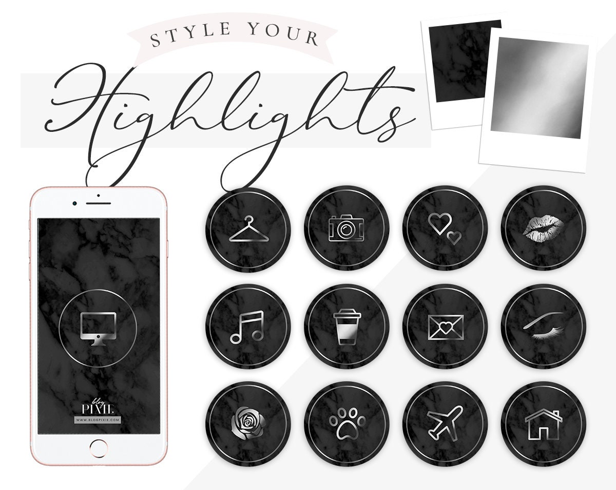 Silver Black Marble Instagram Story Highlight Icons Etsy