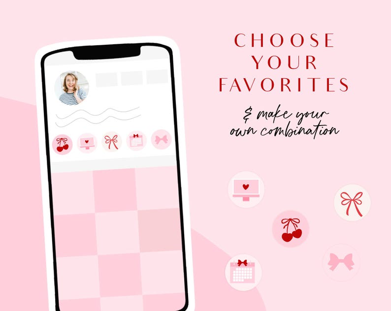 Pretty highlight covers in blush pink with bows and feminine graphics