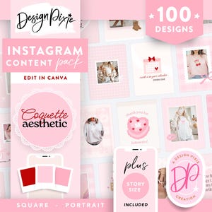 Girly Pink Instagram Post Templates - Coquette Aesthetic Canva Templates - Bows, Cherries, Quotes - Cute Feminine Posts - CQ01 Design Pixie