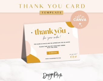 Thank You Card Template - Canva Thankyou Order Card - Boho Design - Small Business Branding - Sunshine Vibes - SV01 - Blog Pixie