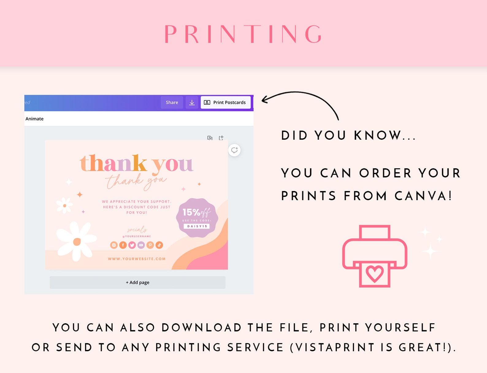Thank You Card Template Pink - Flower Canva Thankyou Order Card ...