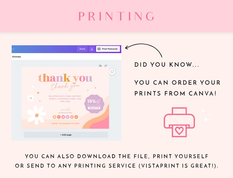 Thank You Card Template Pink - Flower Canva Thankyou Order Card ...
