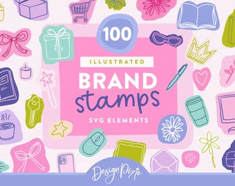 Bunte Brand Marks - Illustrierte Brandstempel - SVG Bundle - Doodle Icons für kleine Unternehmen - Ästhetische Grafiken - PB1 Design Pixie