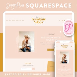 May include: A pink and white website design mockup with the text "The Sunshine Vibes" and "Let's Make Magic Together". The website is for a coach and club. The mockup is on a computer screen and a mobile phone.